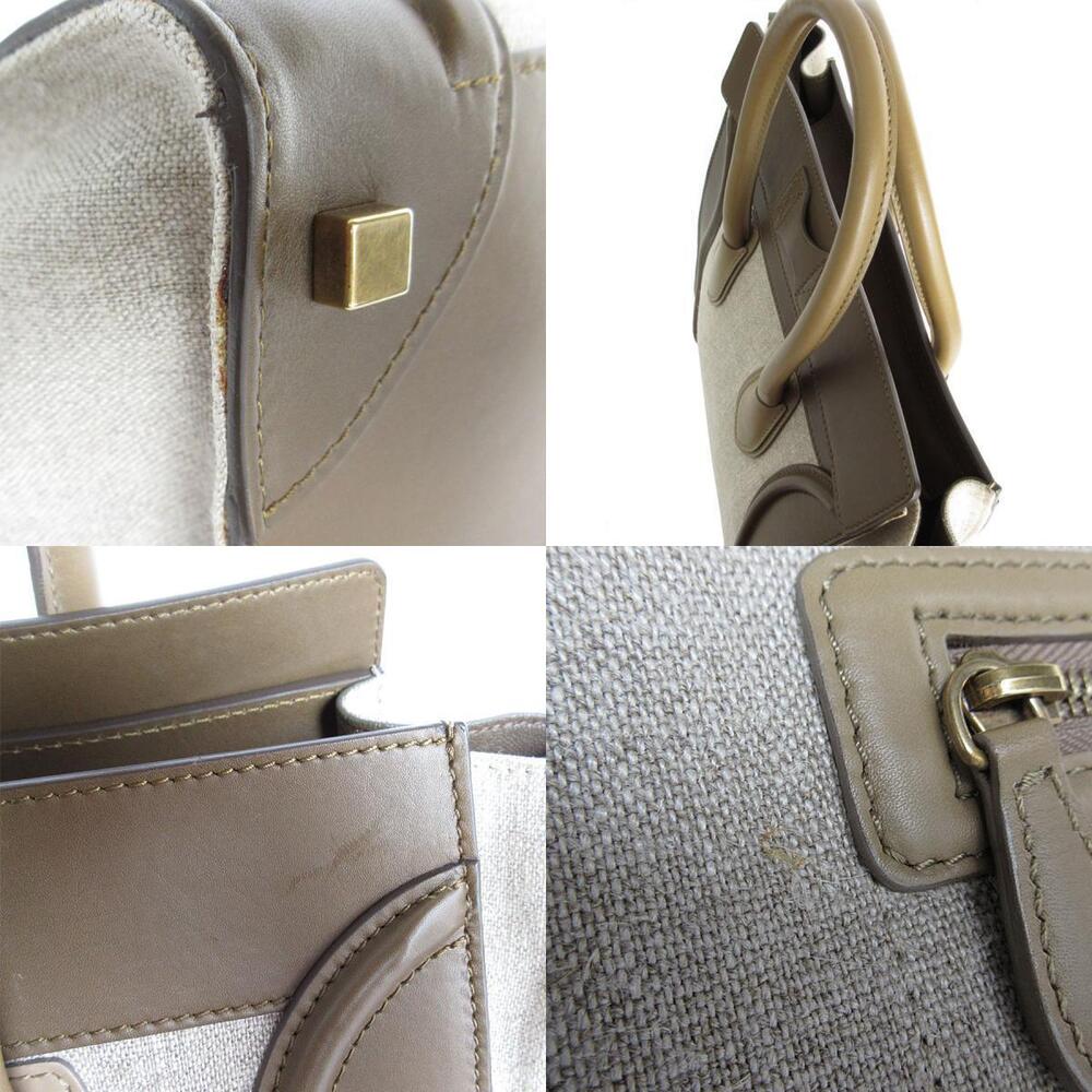 Celine Luggage Shopper Handbag Leather Canvas Khaki Green Brown Beige - Picture 4 of 4